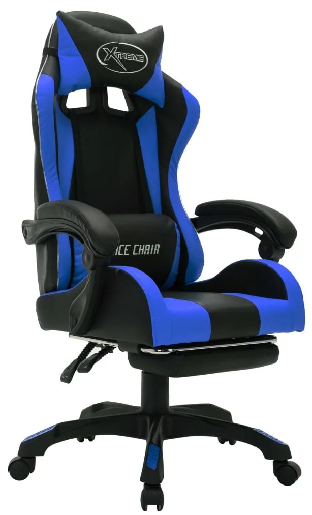 Cadeira estilo corrida c/ luzes LED RGB couro artif. azul/preto