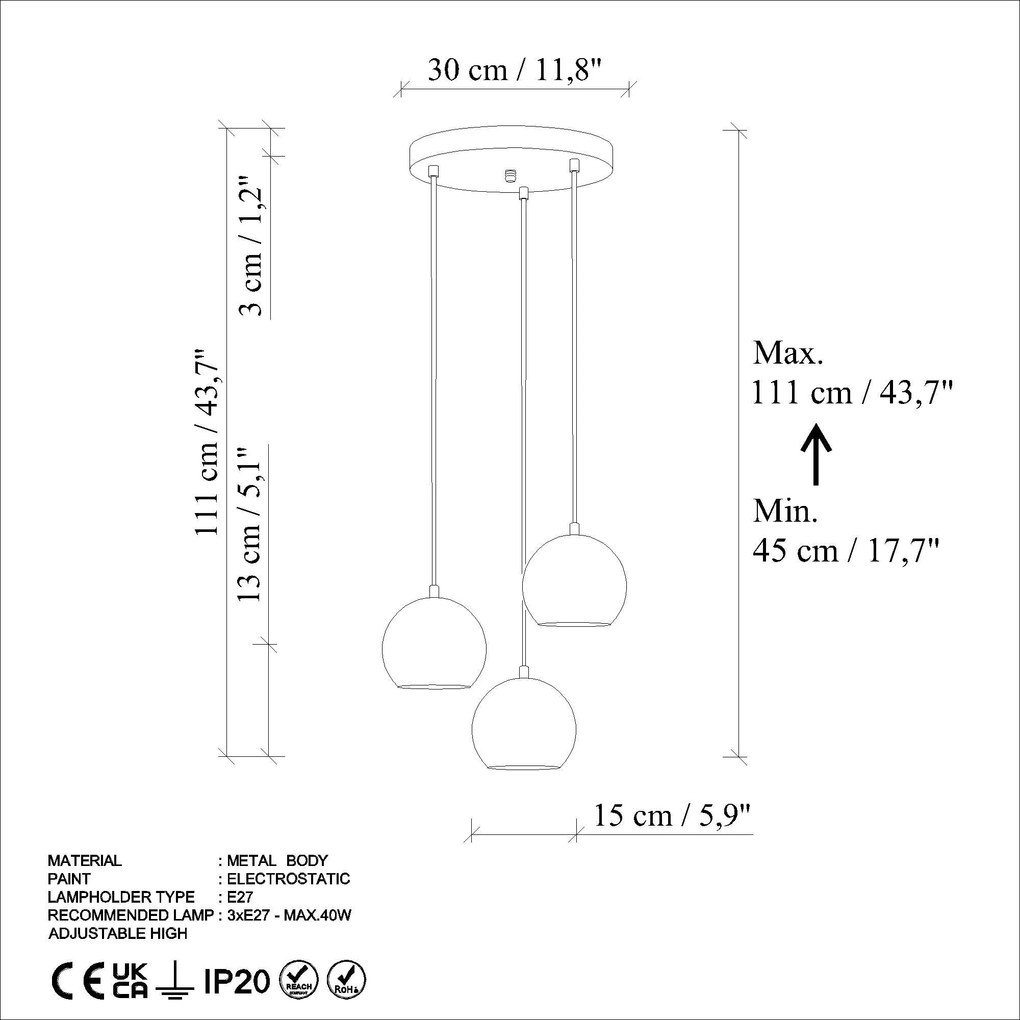 Candeeiro Suspenso Top – Azul Claro – Diâmetro 45 cm