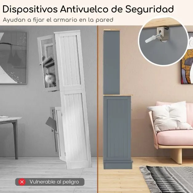 Armário Cozinha 100 x 34 x 172 cm com Porta para caixote de lixo com porta dupla basculante com bancada cinzento
