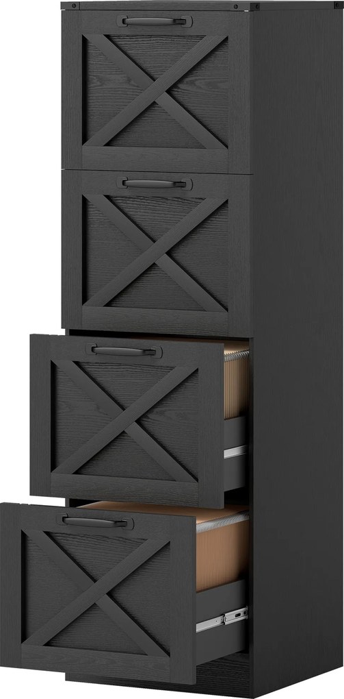 Bloco gavetas de Arquivo, 40 x 40 x 131 cm, 4 Gavetas para Dossiers Suspensos, Preto