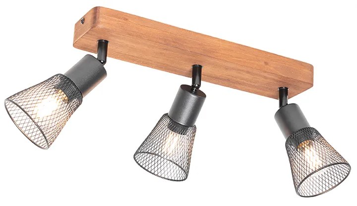 Projetores industriais pretos com madeira 3 luzes - Kristina