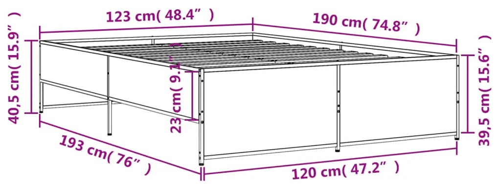 Estrutura de cama 120x190 cm derivados madeira/metal