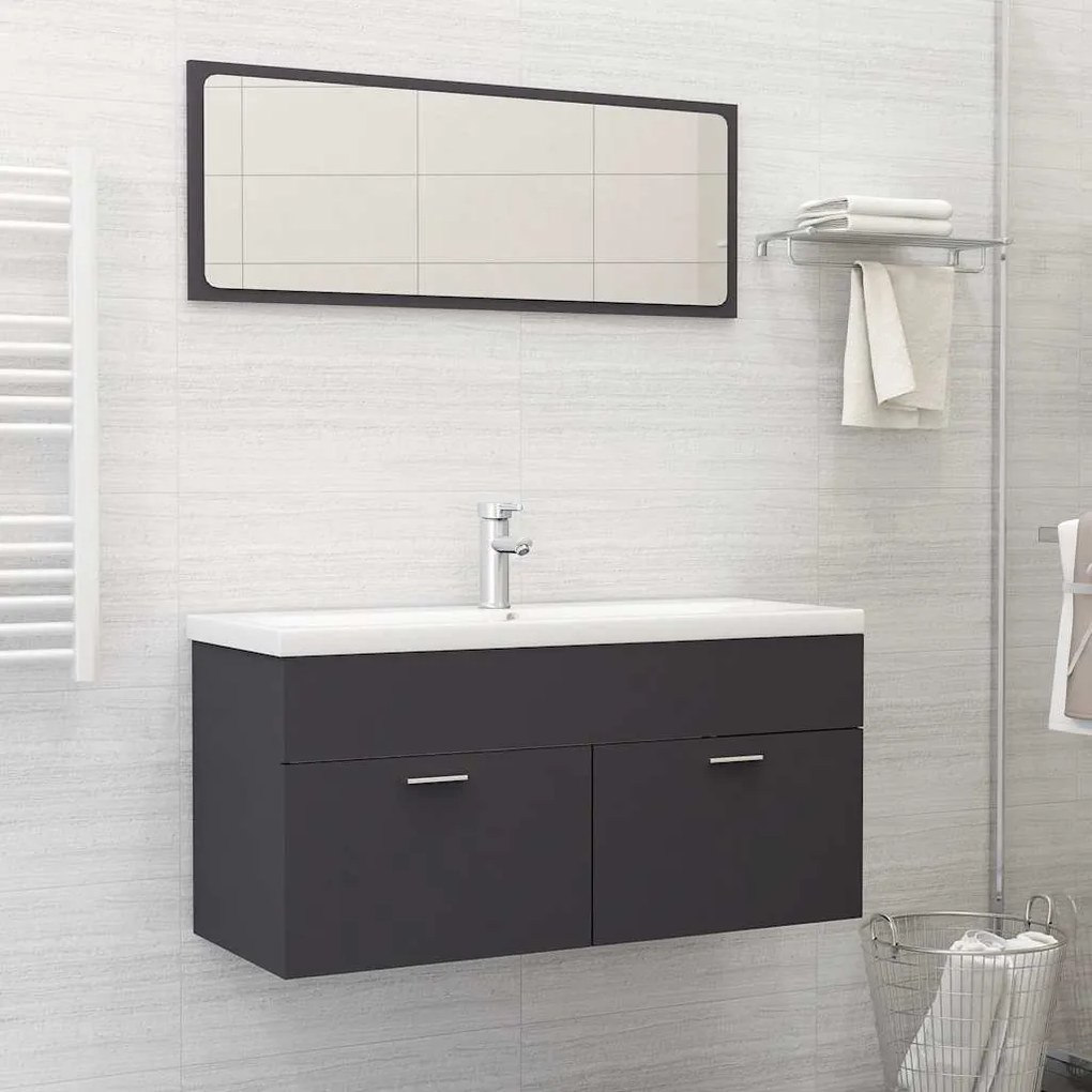 vidaXL 2 pcs conjunto móveis de casa de banho contraplacado cinzento