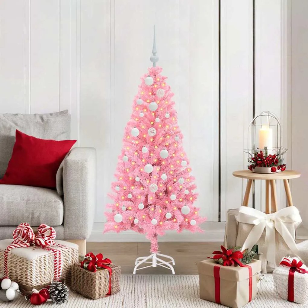 vidaXL Árvore de Natal com 150 LEDs com suporte Rosa 120 cm PVC