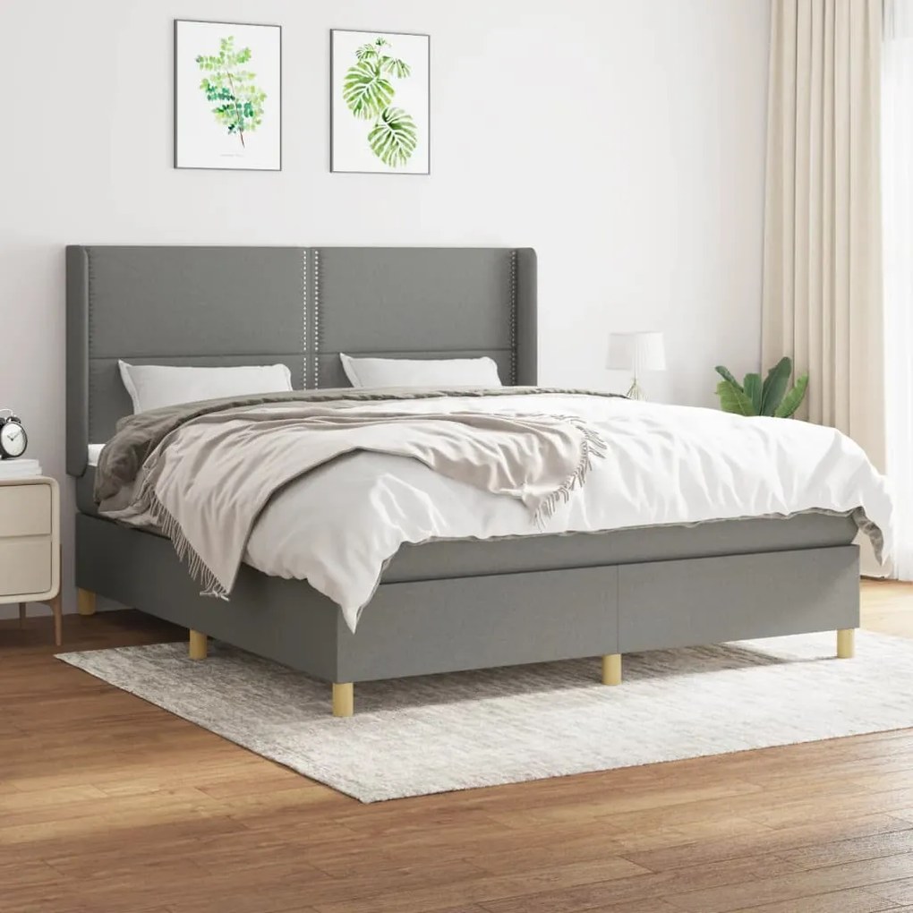 vidaXL Cama com molas/colchão 160x200 cm tecido cinzento-escuro
