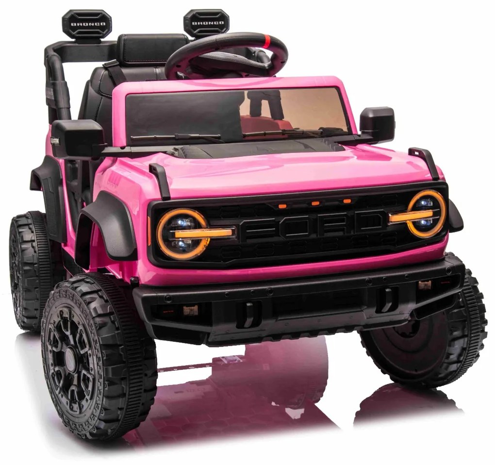 Carro elétrico para crianças 12V Ford Bronco com tração traseira, licenciado (1 Lugar) bateria de lítio, leitor de MP3 com entrada USB, luzes LED Rosa