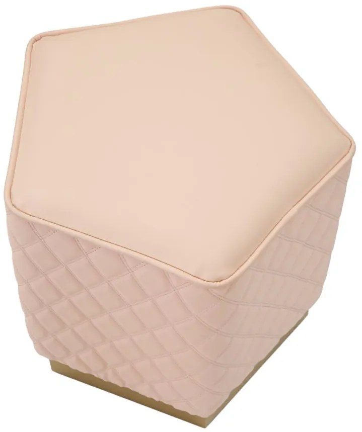 Puff Pentagonal Sharon - Couro Sintético Rosa e Base Dourada - 35 cm x