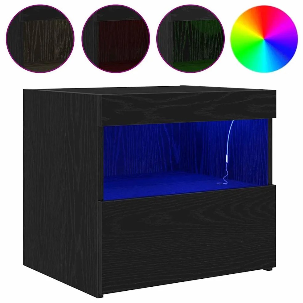 Cômoda de Cabeceira vidaXL com Luzes LED Carvalho Preto 50x40x45 cm