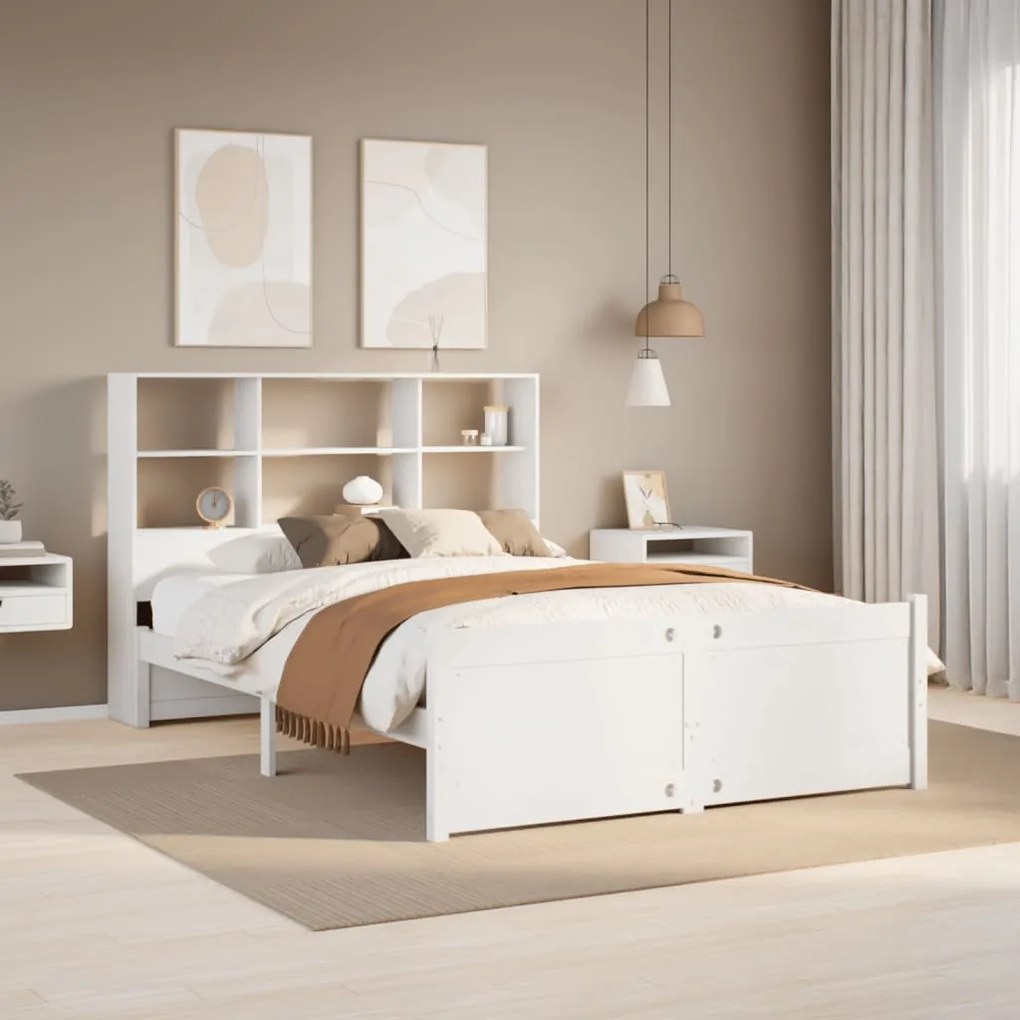 Cama com estante sem colchão 140x190 cm pinho maciço branco
