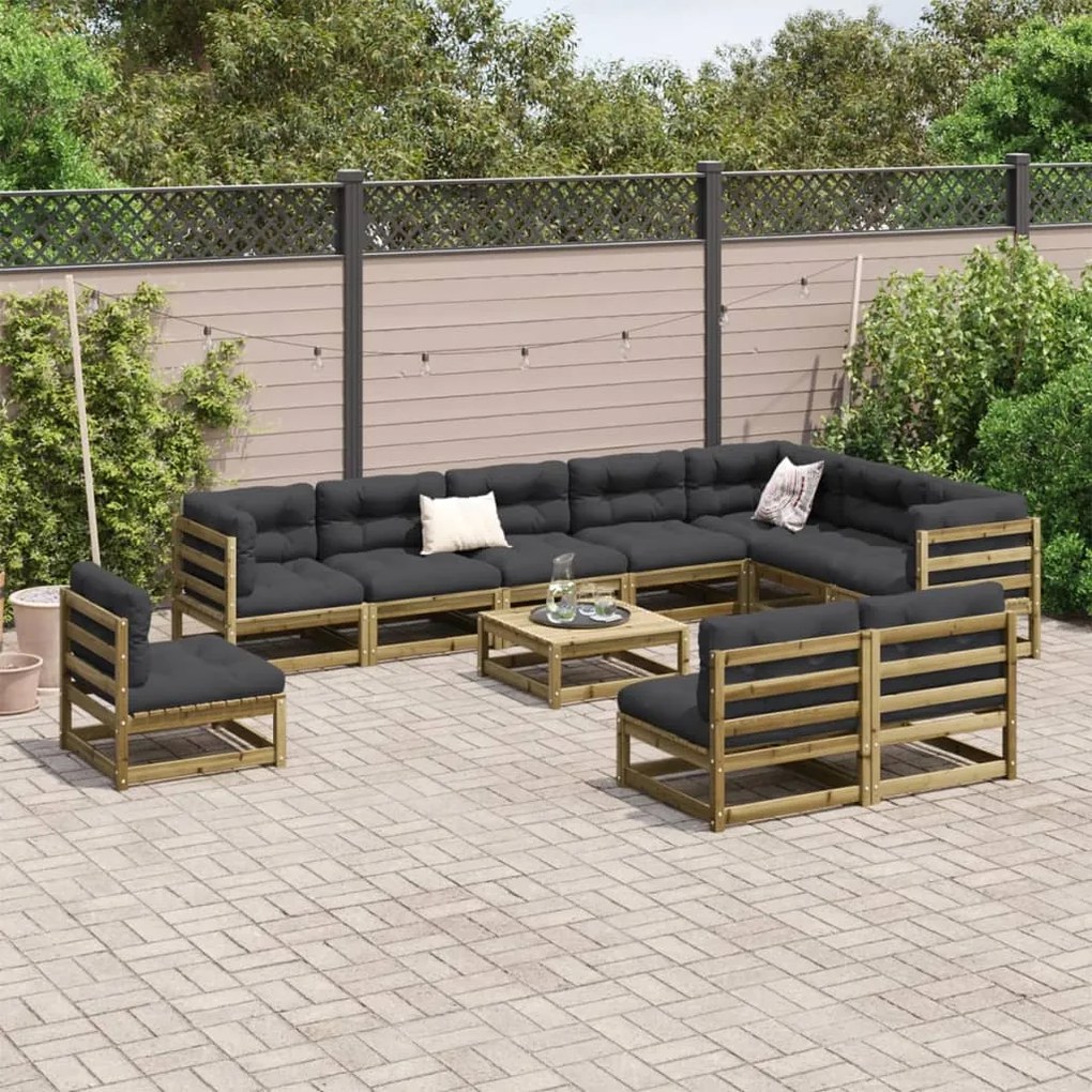 11 pcs conjunto sofás de jardim madeira de pinho impregnada