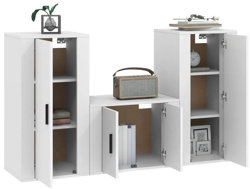 Conjunto móveis de TV 3 pcs madeira processada branco
