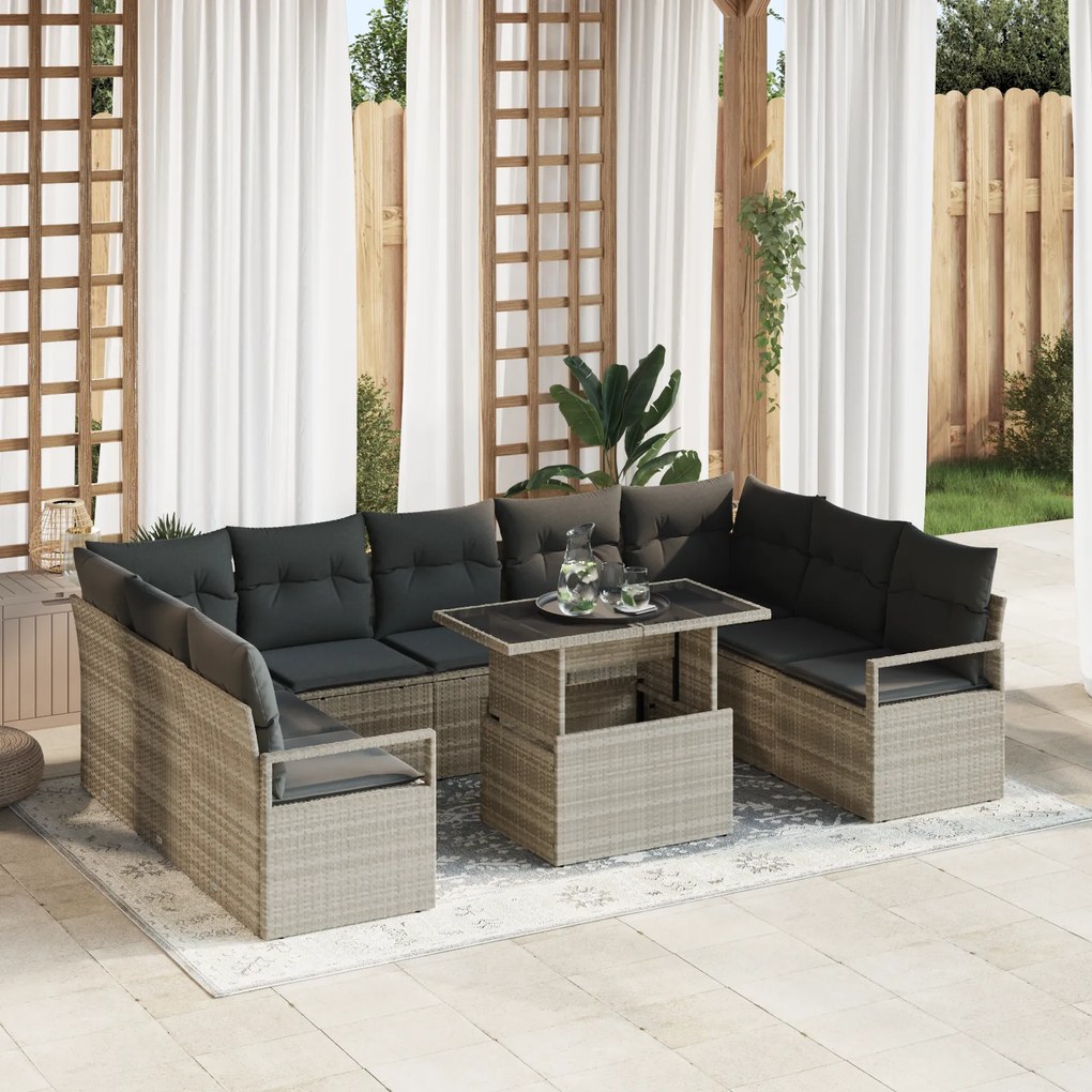 Conjunto de Sofá de Jardim vidaXL com Almofadas Cinza Claro Rattan Polipropileno