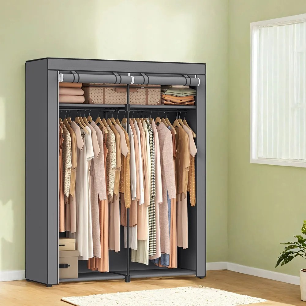 Guarda-roupa com 2 varões, arrumação para roupa 140 x 43 x 174 cm cinza
