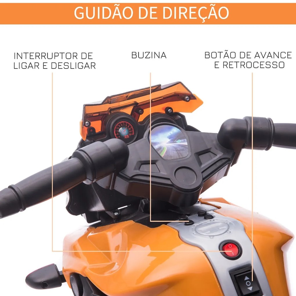 Moto Elétrica para Crianças a partir de 18 Meses 6V com Faróis Buzina 2 Rodas de Equilibrio Velocidade Máx. de 3km/h Motocicleta de Brinquedo 88,5x42,