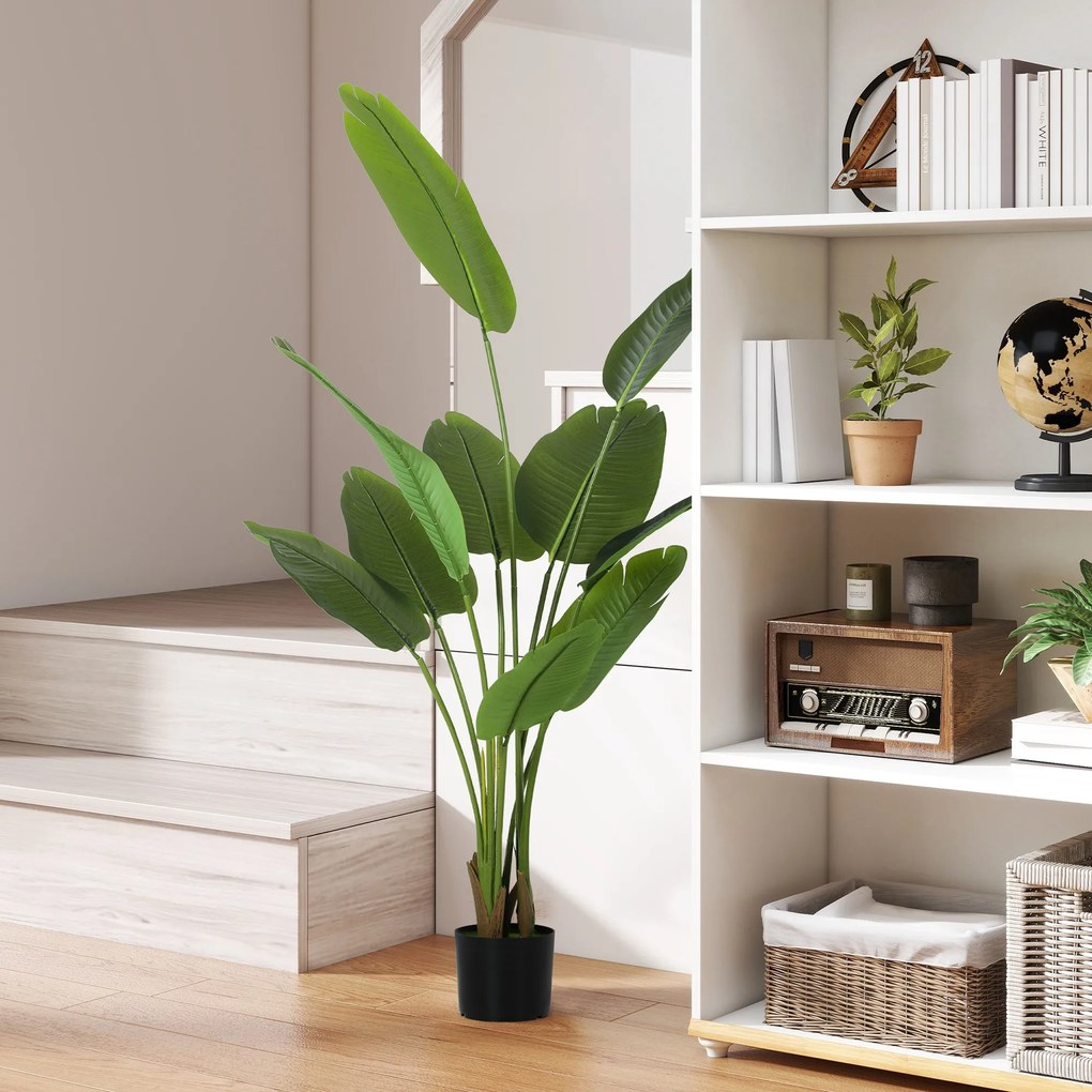Planta artificial de interior com 160 cm, árvore artificial com vaso de plástico e substrato com efeito flocado, verde
