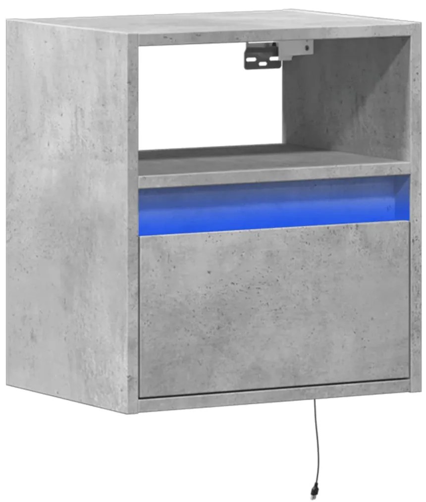 Mesa de cabeceira de parede com luzes LED cinzento cimento