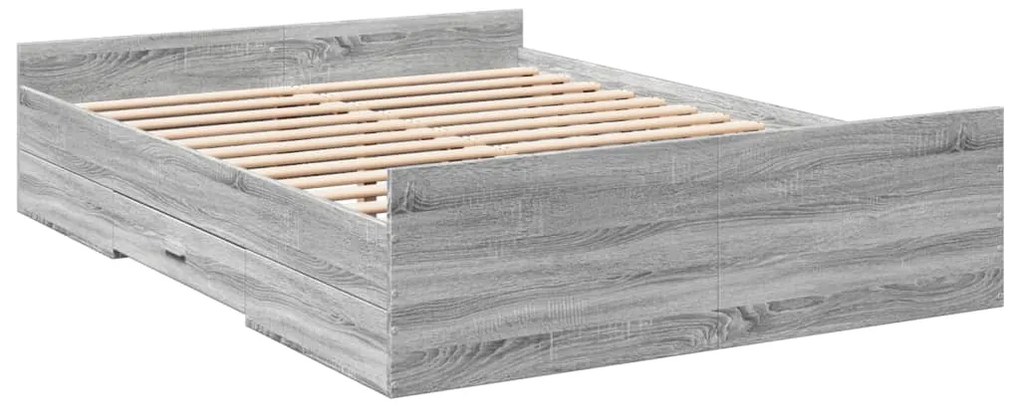 Estrutura de cama c/ gavetas derivados madeira cinza sonoma