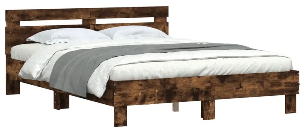 Estrutura cama c/ cabeceira/luzes LED 150x200cm carvalho fumado