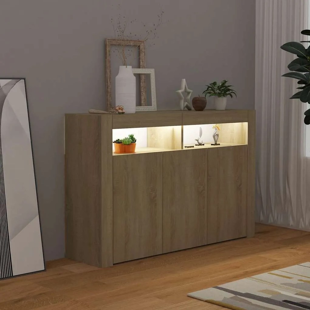 Aparador com luzes LED 115,5x30x75 cm carvalho sonoma