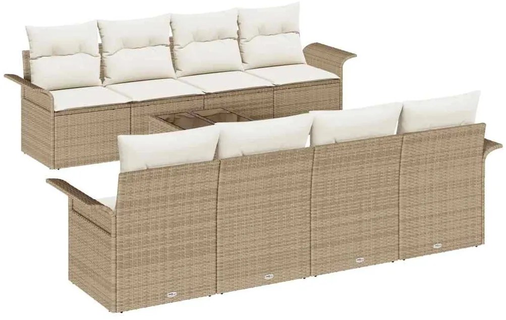 Conjunto de Sofá de Jardim 9 Peças com Almofadas Beiges de Rattan Sint