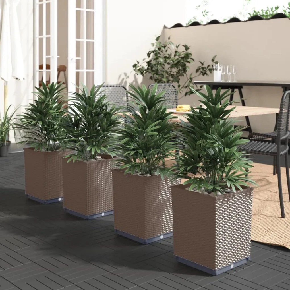 vidaXL Vasos/floreiras 4 pcs 30x30x37 cm polipropileno castanho