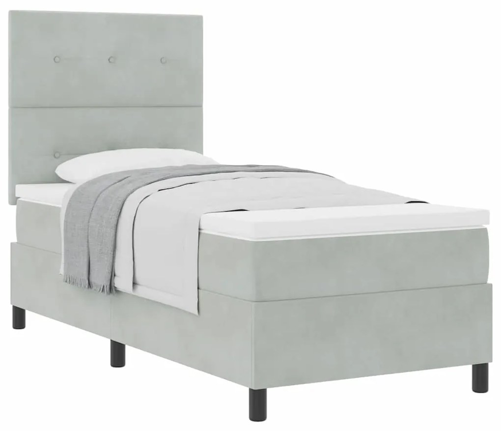 Cama Box Spring vidaXL com Colchão Cinza Claro 100x200 cm Veludo