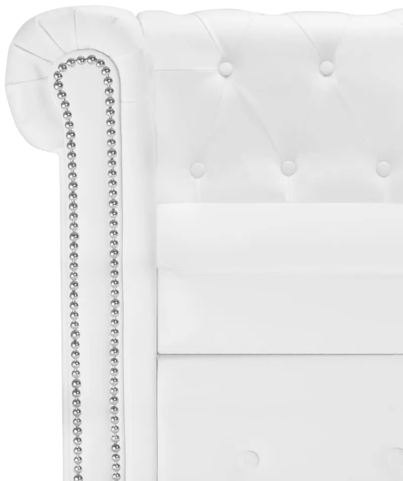 Sofá Chesterfield Chaise Longue - Cor Branco - Couro Artificial - Estr