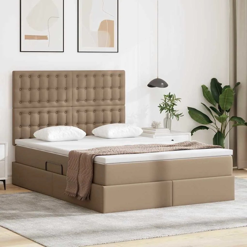 vidaXL Cama com arrumação e LED com colchão Cappuccino 140 x 190 cm