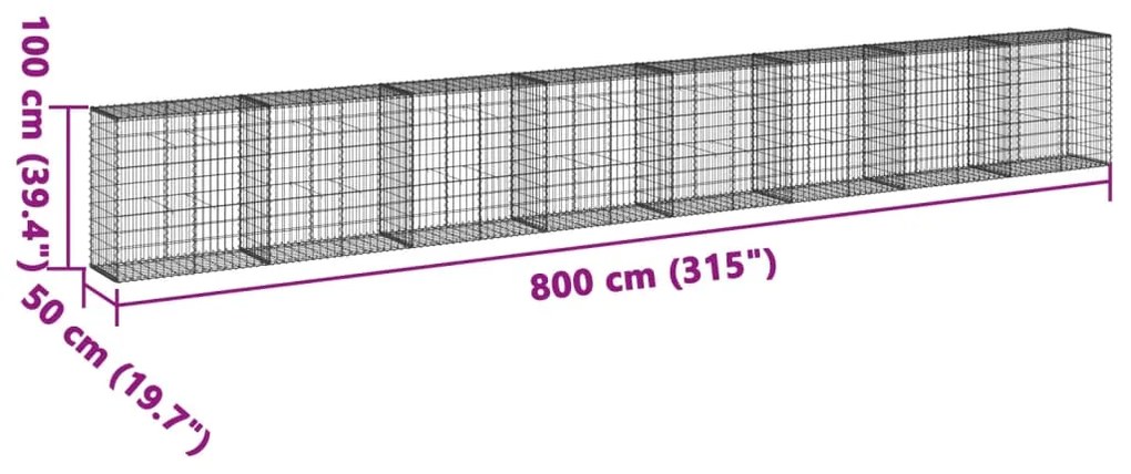 Cesto gabião com cobertura 800x50x100 cm ferro galvanizado