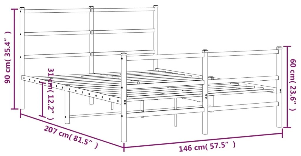 Estrutura de cama com cabeceira e pés 140x200 cm metal branco