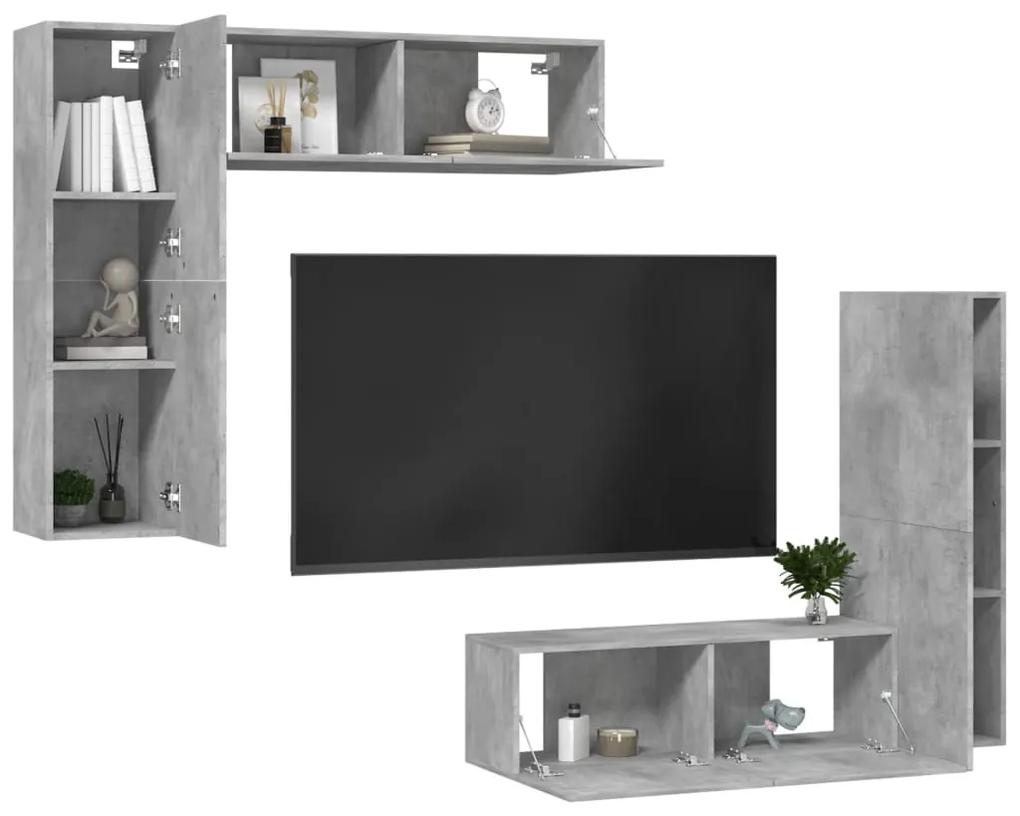 4 pcs conjunto de móveis de TV contraplacado cinzento cimento