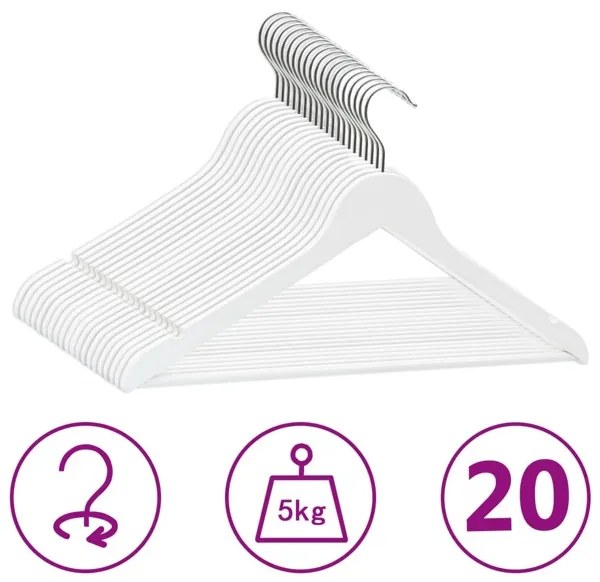 Conjunto de Cabides Antiderrapantes Madeira Branco 20 pcs