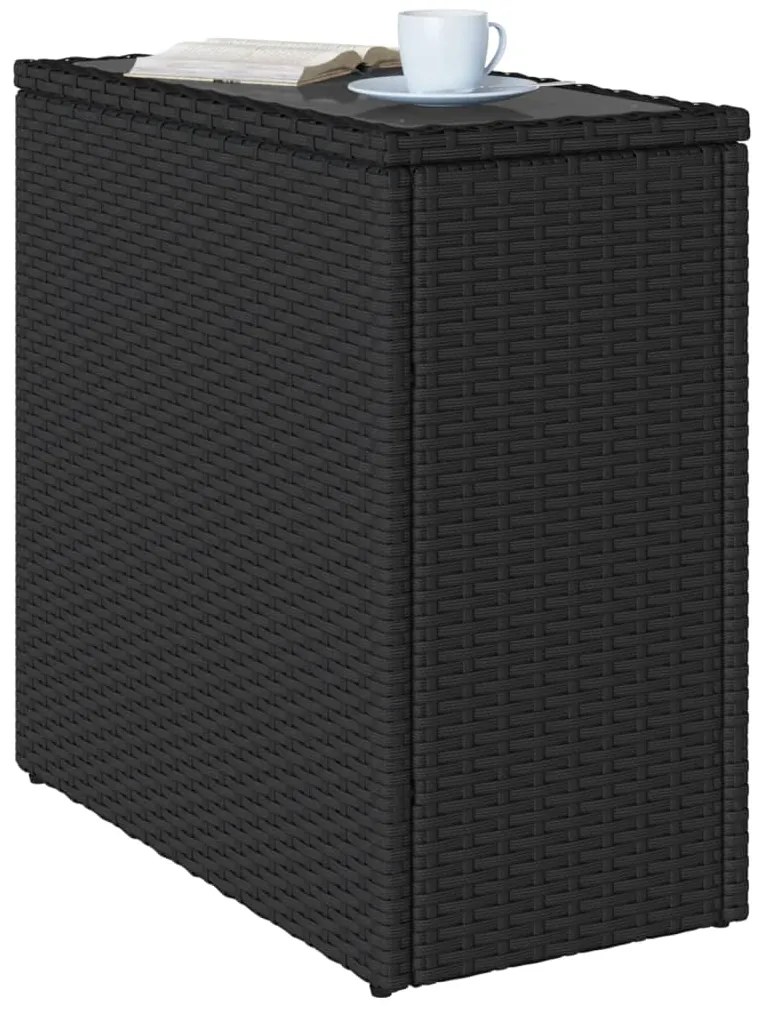 Mesa de apoio jardim c/ tampo vidro 58x27,5x55 cm vime PE preto