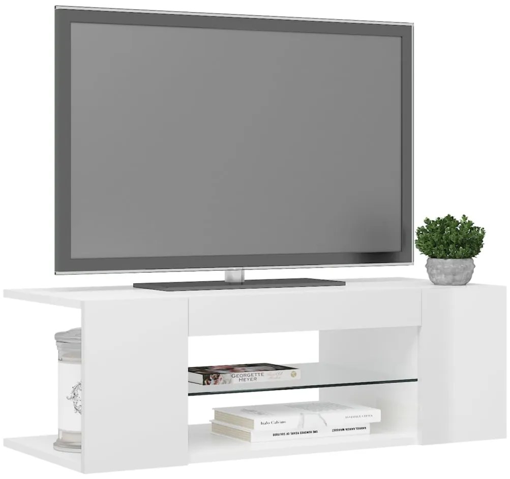 Móvel de TV com luzes LED 90x39x30 cm branco brilhante