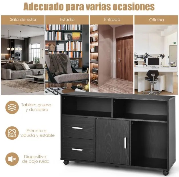 Armário com Rodas Escritório para Impressora e arquivos 100 x 35 x 65,5 cm Preto
