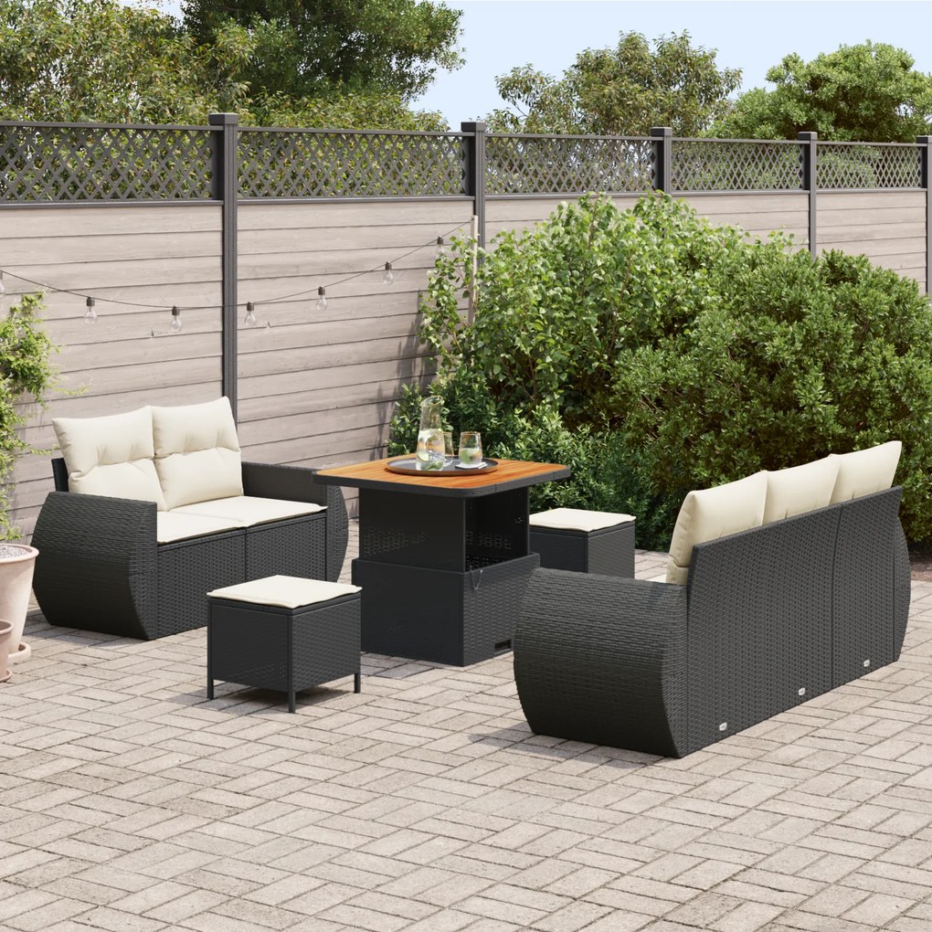 Conjunto de Sofás de Jardim vidaXL com Almofadas Preto Rattan Acácia,