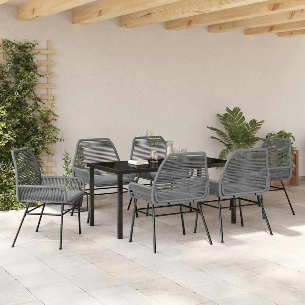 Conjunto de Jantar de Jardim 7 Peças com Almofadas Cinza em Polirattan