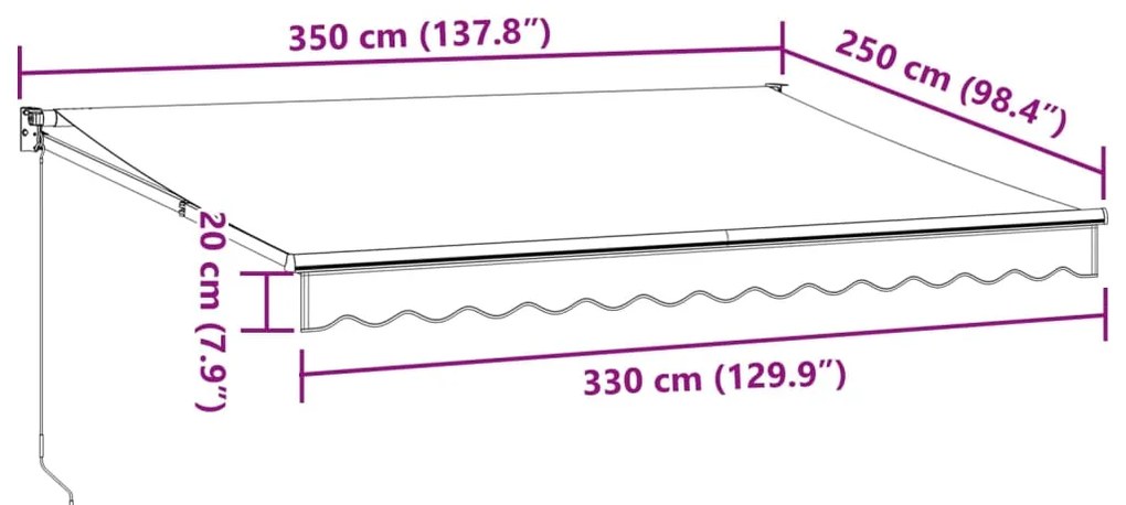 Toldo retrátil 3,5x2,5 m tecido e alumínio antracite e branco