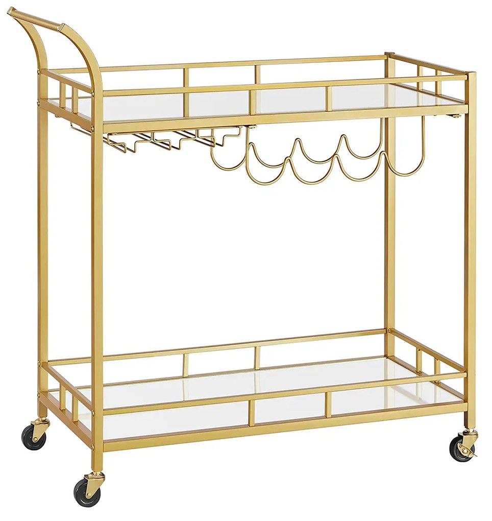 Carrinho de serviço com duas prateleiras de vidro espelhado, estilo moderno. | VASAGLE | 86.1 x 38.1 x 90.2 cm | dourado | LRC090A03.
