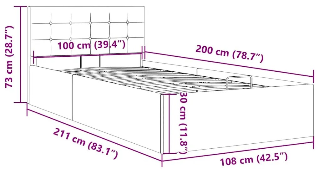 Cama hidráulica c/ arrumação 100x200cm tecido cinza-escuro