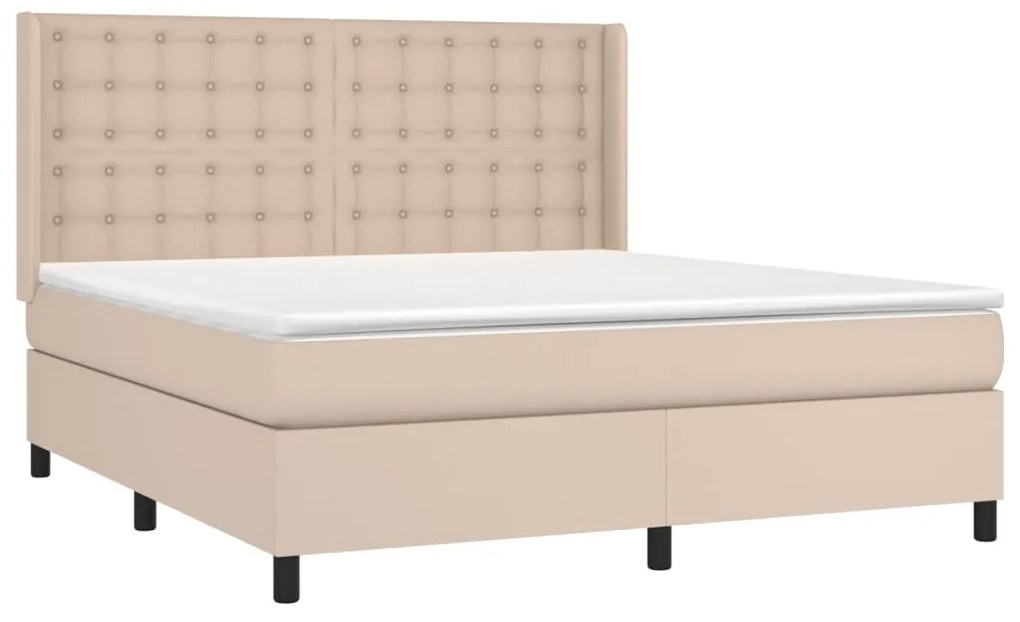 Cama box spring c/colchão/LED 160x200cm couro artif. cappuccino