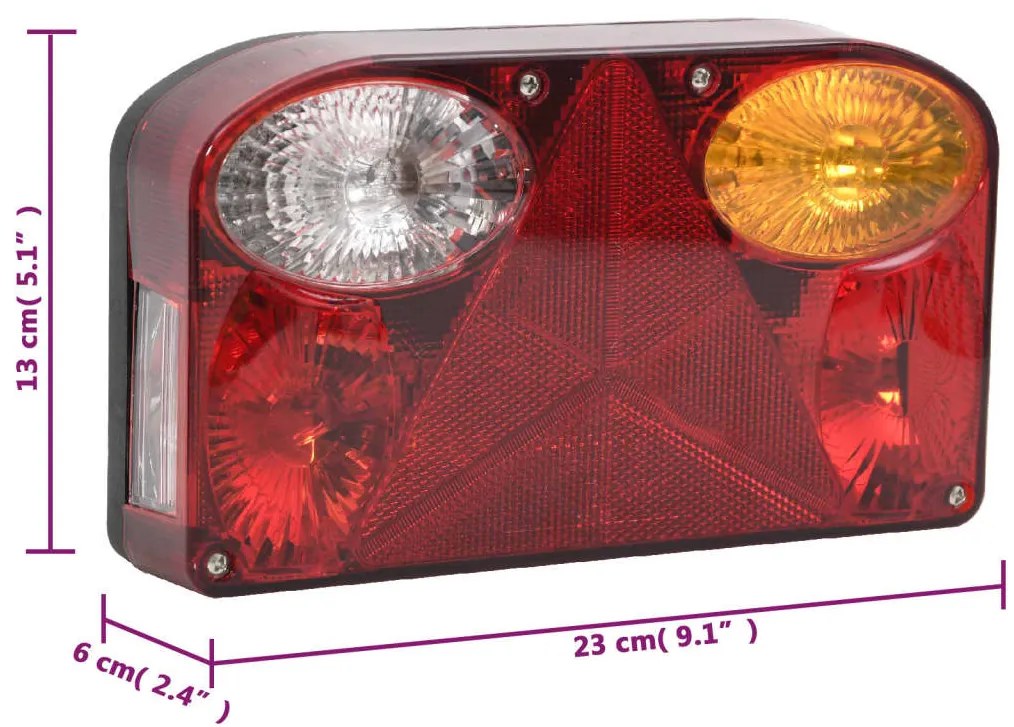 Farolins reboque 2 pcs 23x6x13 cm lâmpada clássica 12V vermelho