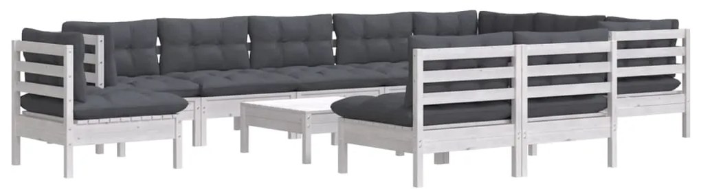 11 pcs conj. lounge de jardim c/ almofadões pinho maciço branco