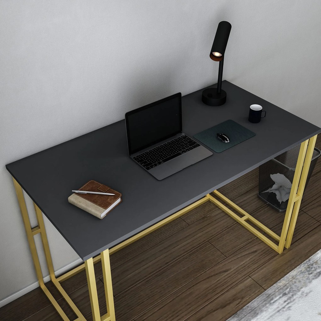 Secretária de Estudo Kane - Dourado Antracite - 120x60x74,8 cm