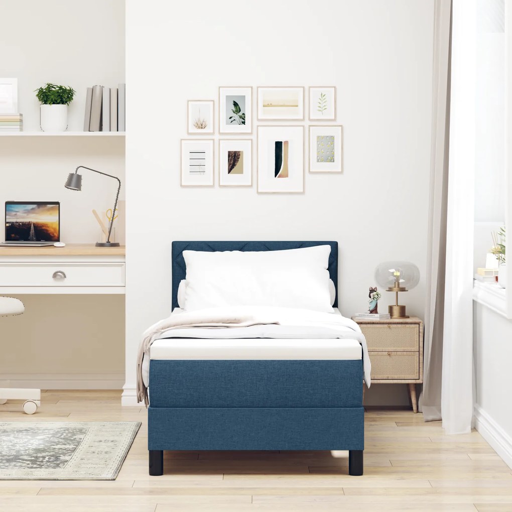 Cama Box Spring com Colchão Azul 80x200 cm Tecido