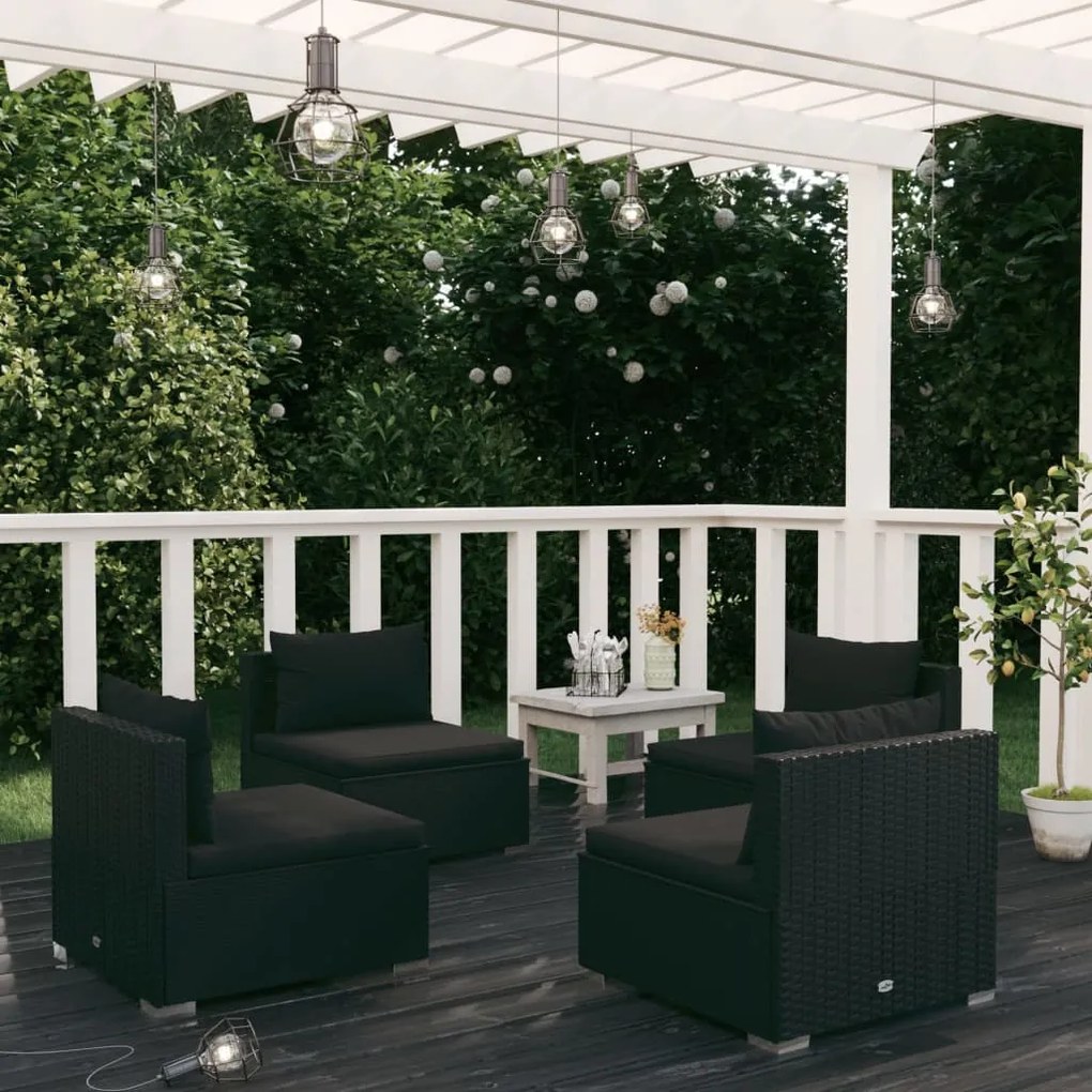 vidaXL 4 pcs conjunto lounge de jardim c/ almofadões vime PE preto