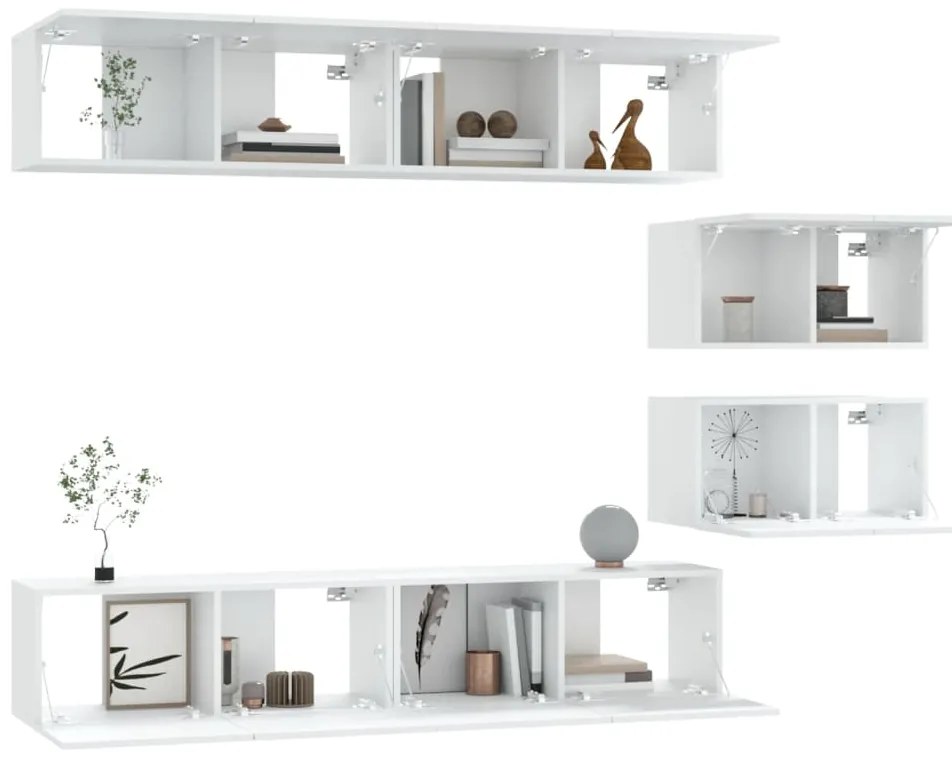 Conjunto móveis de TV 6 pcs madeira processada branco