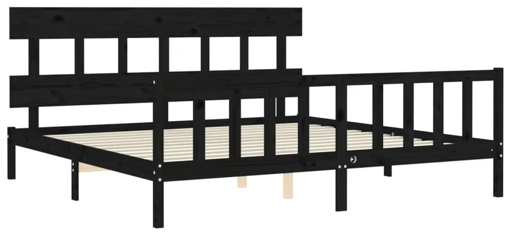 Estrutura de cama com cabeceira 200x200 cm madeira maciça preto