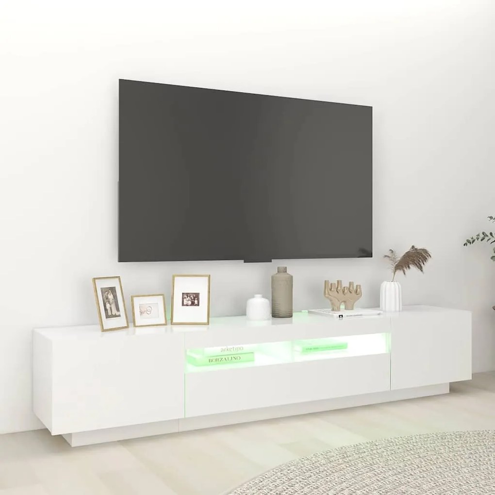 Móvel de TV com luzes LED 200x35x40 cm branco