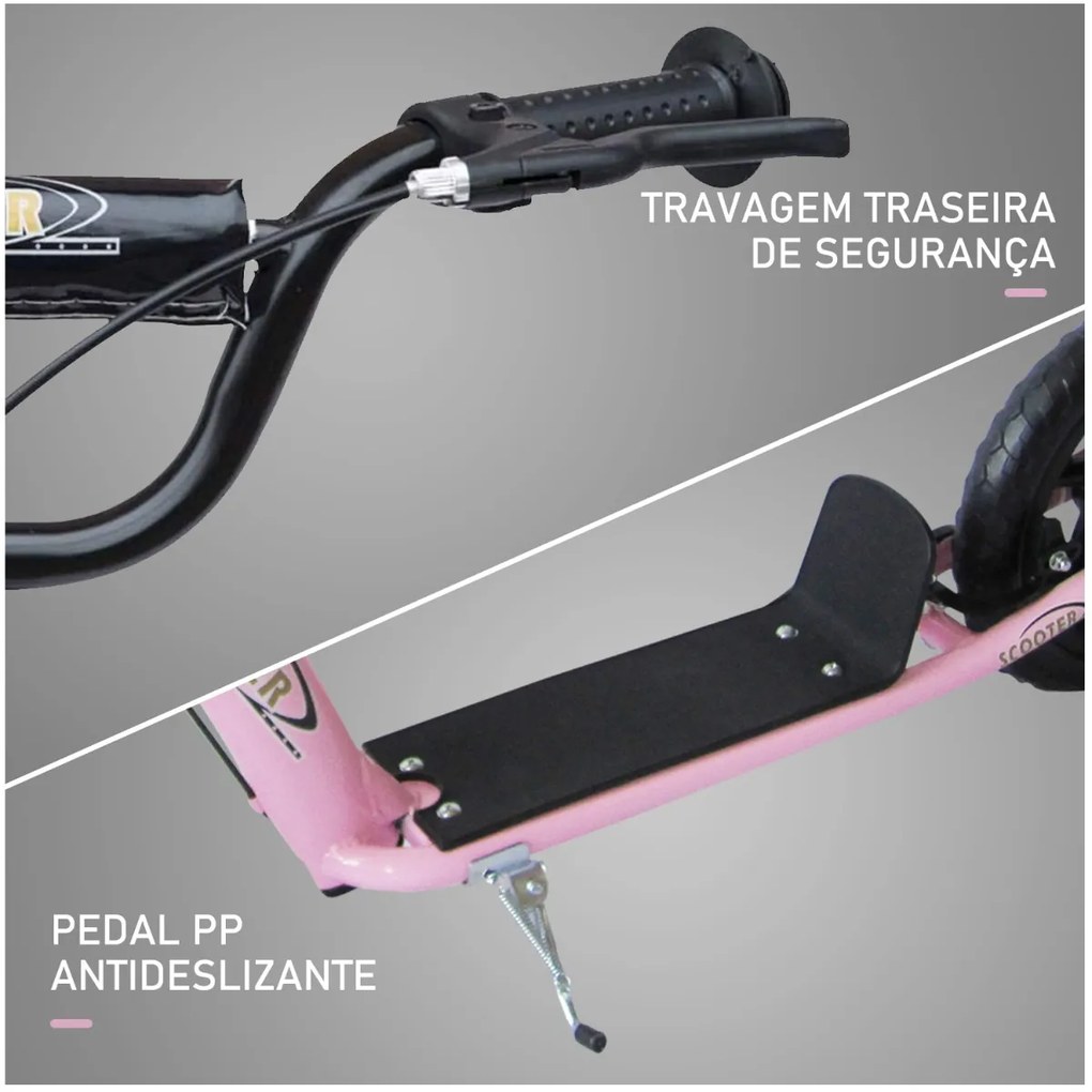 Trotinete para Crianças acima de 5 anos Scooter de 2 Rodas Grandes de 12 Polegadas com Freio e Guidão Ajustável em Altura Carga Máx. 100kg 120x52x80-8